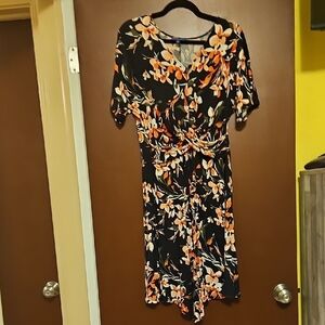 Floral Black and Orange Dress